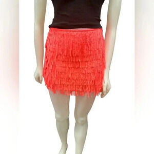 Signature 8 EUC Fluorescent Pink Fringe Mini  Skirt Size Small